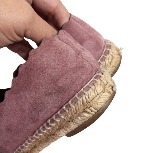 Chloe Scalloped Pink Suede Espadrilles Slip-On Flats Size 9 - Picture 3 of 16